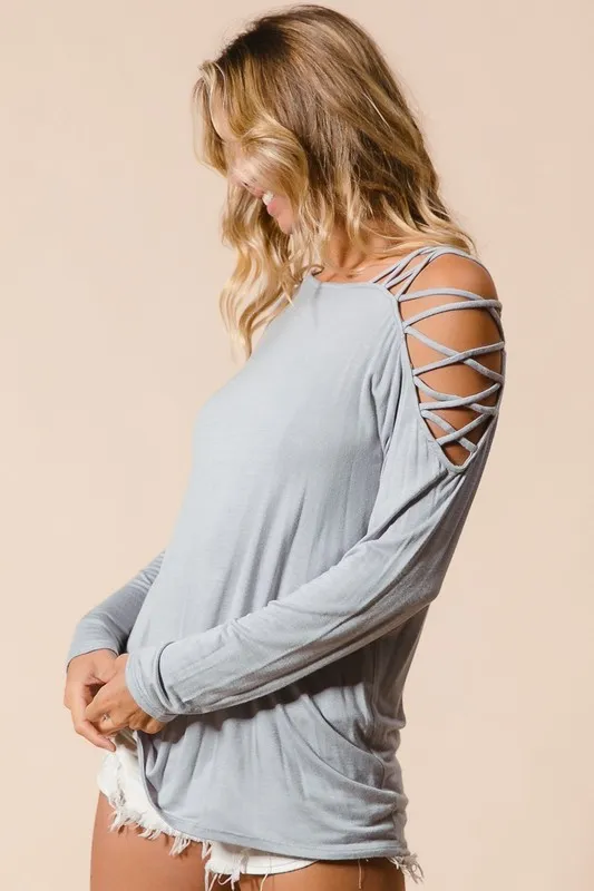 Jersey Knit One Shoulder Top with Criss Cross, image 7