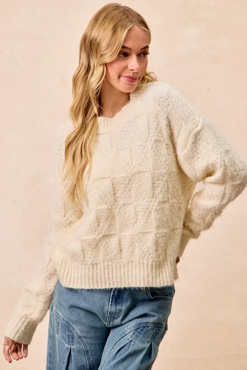 Checker Board Drop Shoulder Sweater, image 20