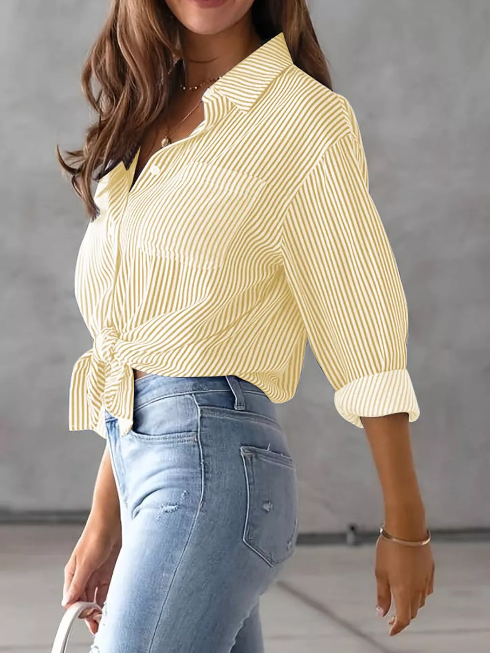 Full Size Striped Button-Down Long Sleeve Shirt Plus Size, image 34