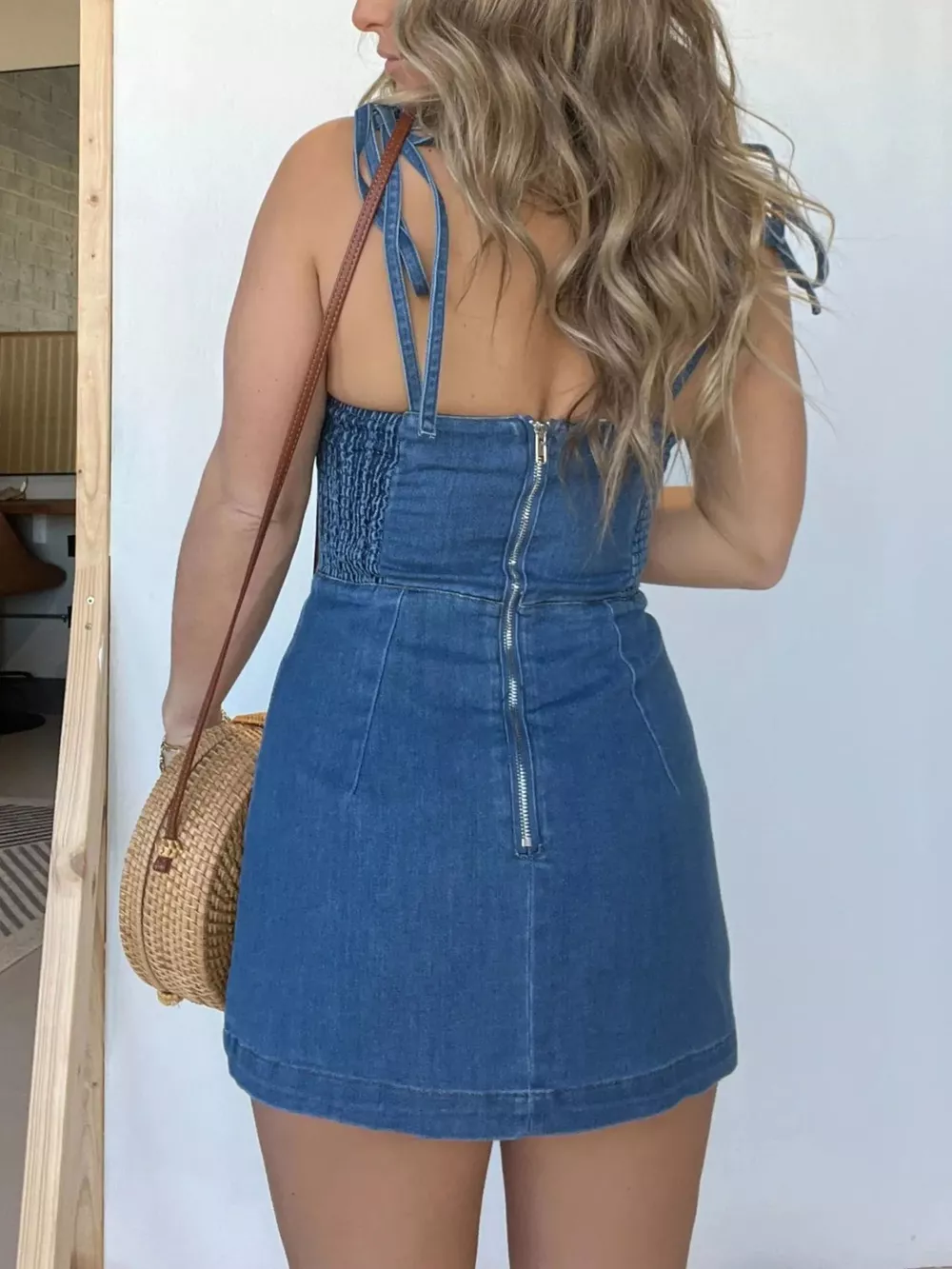 Full Size Tie-Strap Denim Mini Dress Plus Size, image 9