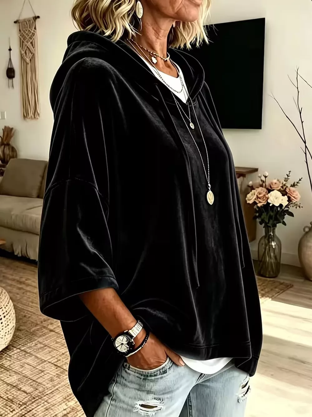 Full Size Velvet Short Sleeve Hoodie Plus Size, image 12