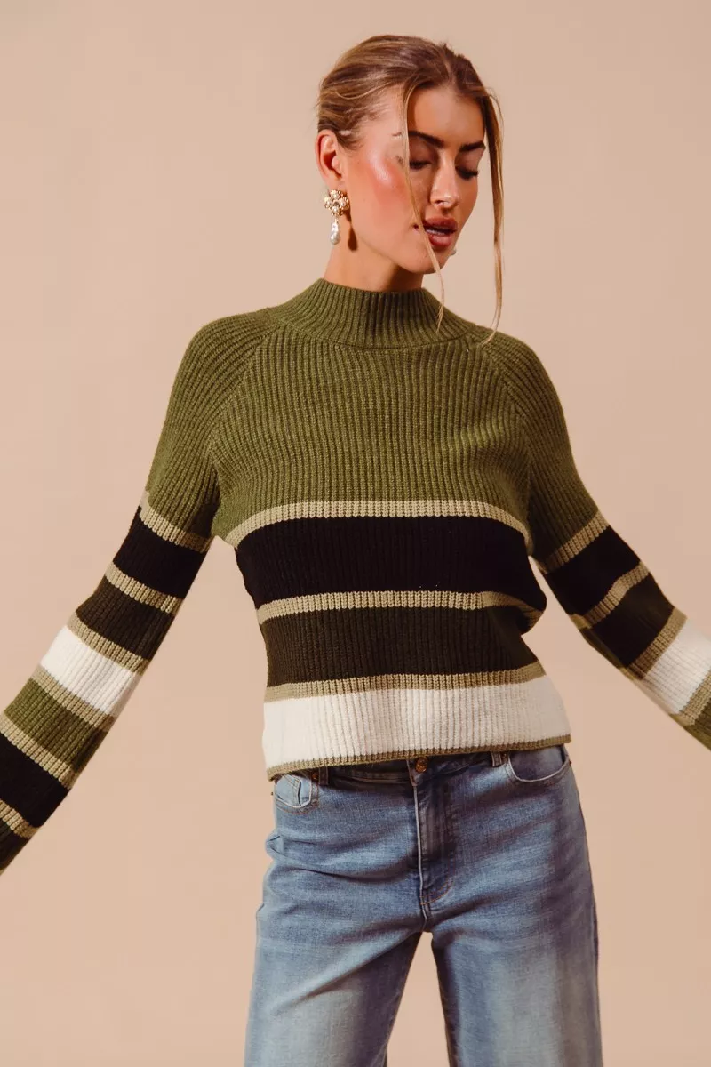 Multi Color Striped Mock Neck Sweater, image 6