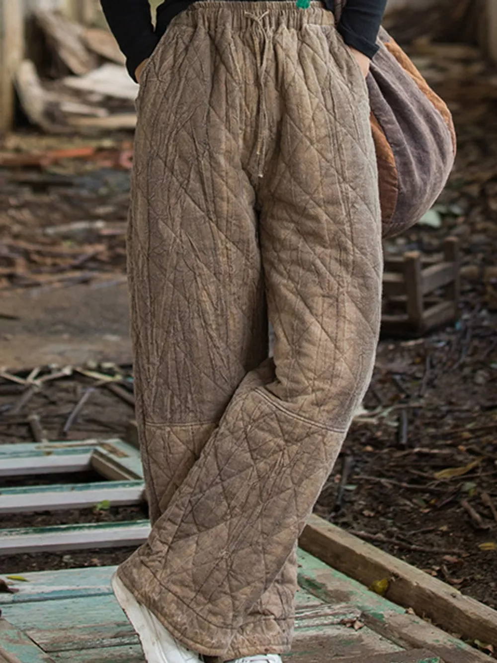 Quilted High-Waisted Wide-Leg Casual Pants, image 8