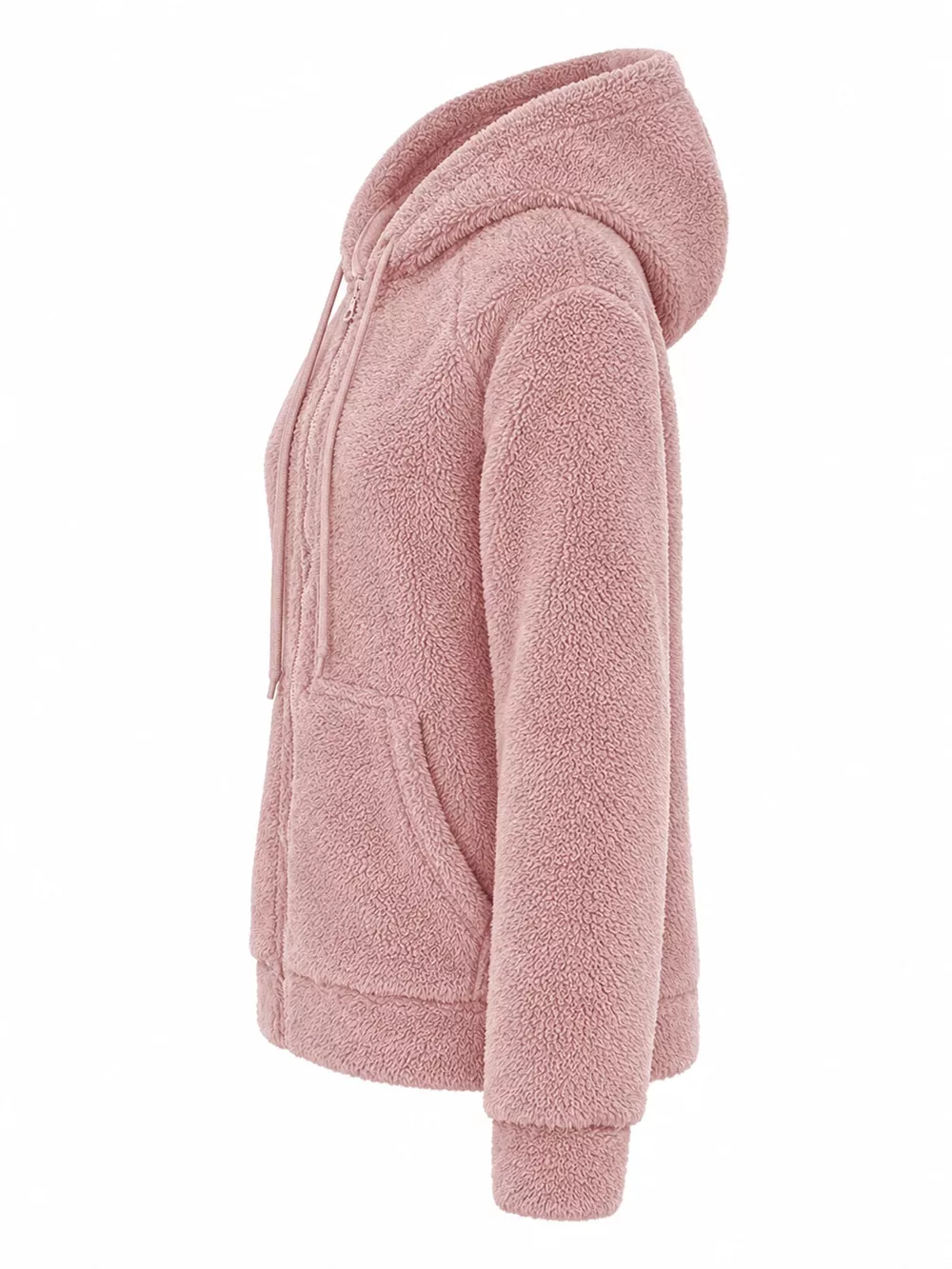 Drawstring Sherpa Zip-Up Hoodie, image 11