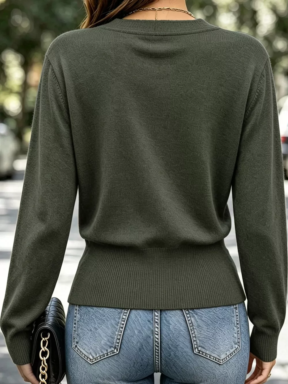 Surplice Elastic Waist Long Sleeve Knit Top, image 32