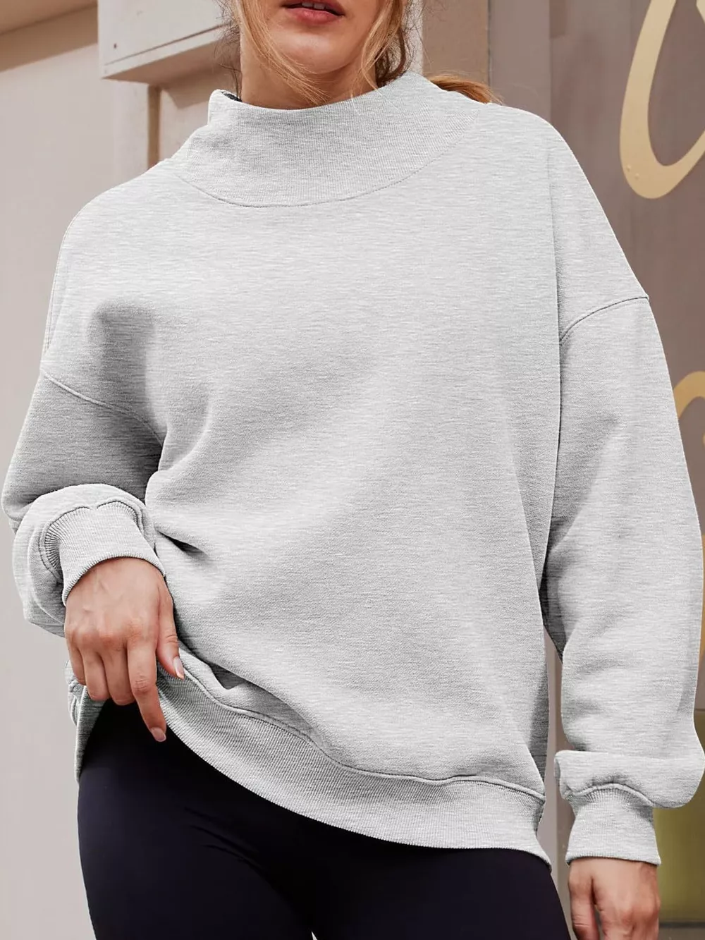 Oversized Mock Neck Long Sleeve Sweatshirt, image 2