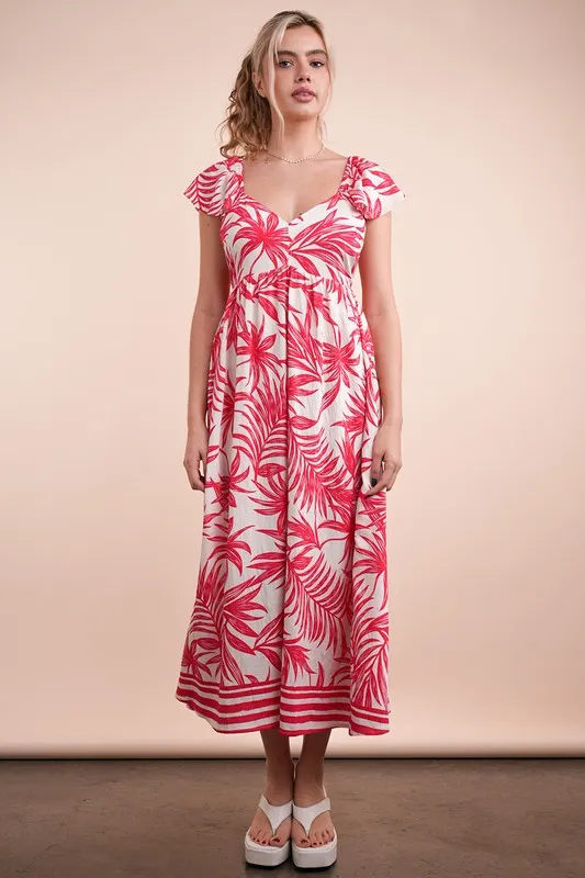 Tropical Printed Midi Summer Boho Dress, image 4