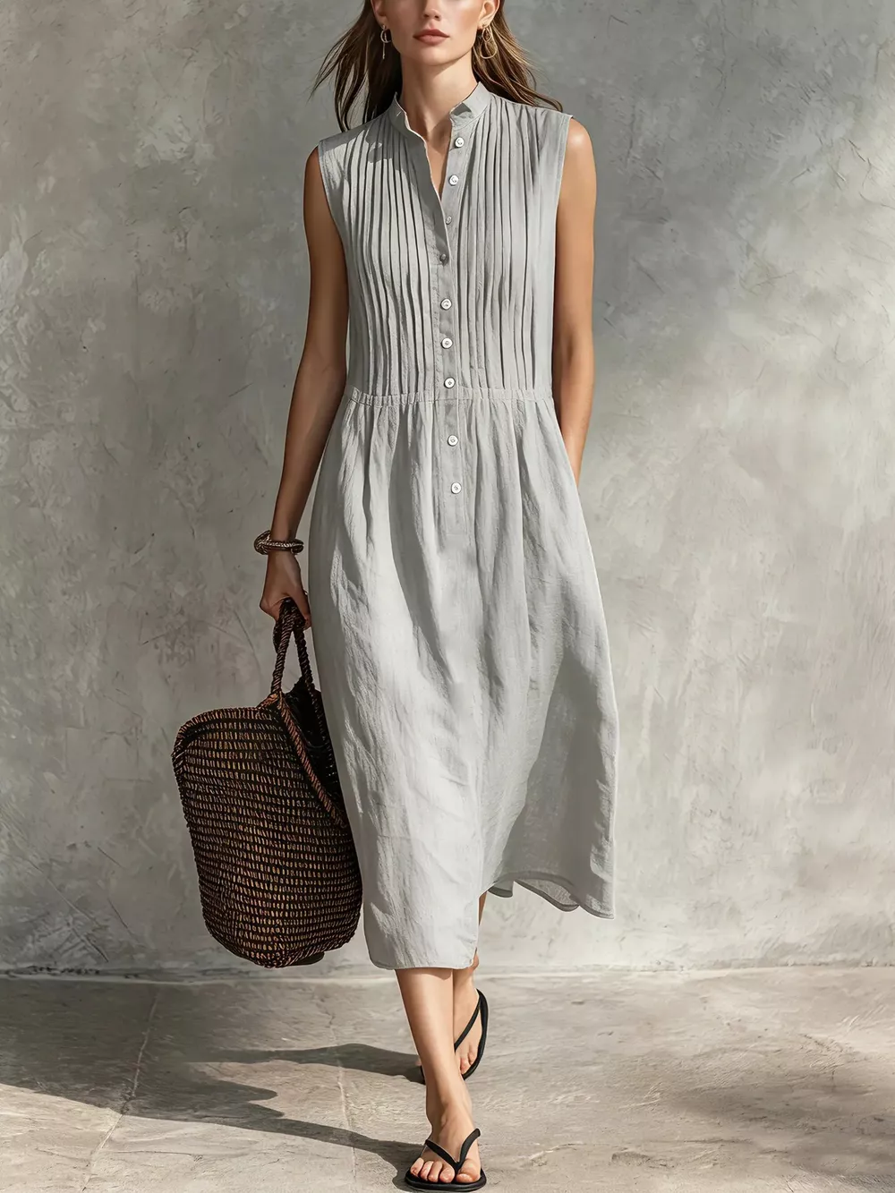Full Size Sleeveless Button Front Midi Dress Plus Size, image 5