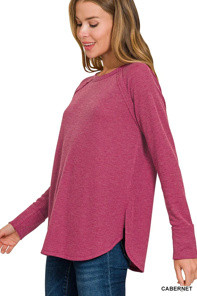 Zenana Baby Waffle Long Sleeve Top, image 2