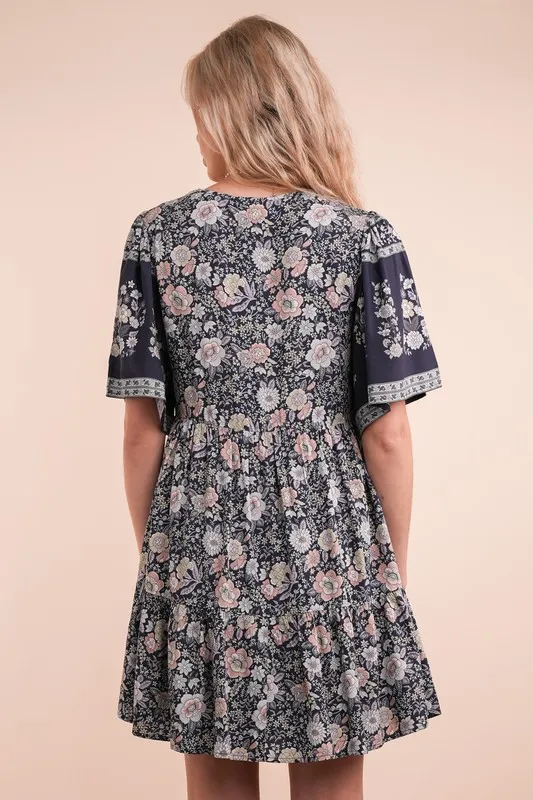 Shirring Detail Printed Woven Mini Dress, image 3