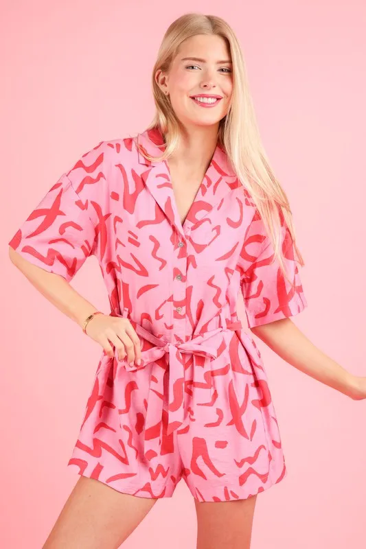 Oversized Printed Button Down Resort Romper, image 7