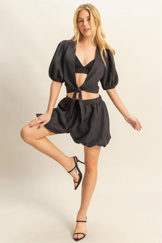 Front Tie Top and Bubble Hem Shorts, image 5
