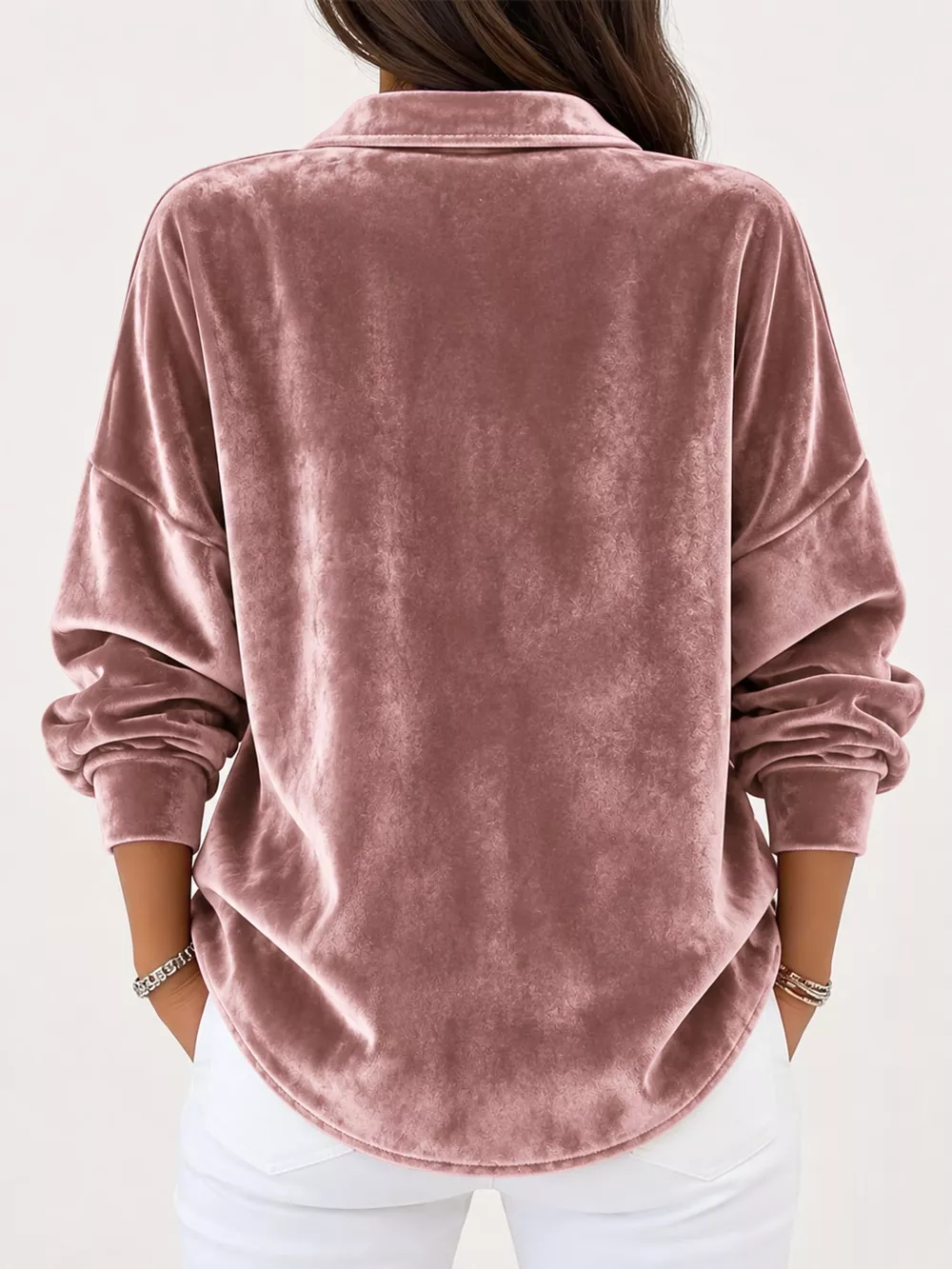 Full Size Velvet Button-Down Long Sleeve Shirt Plus Size, image 7