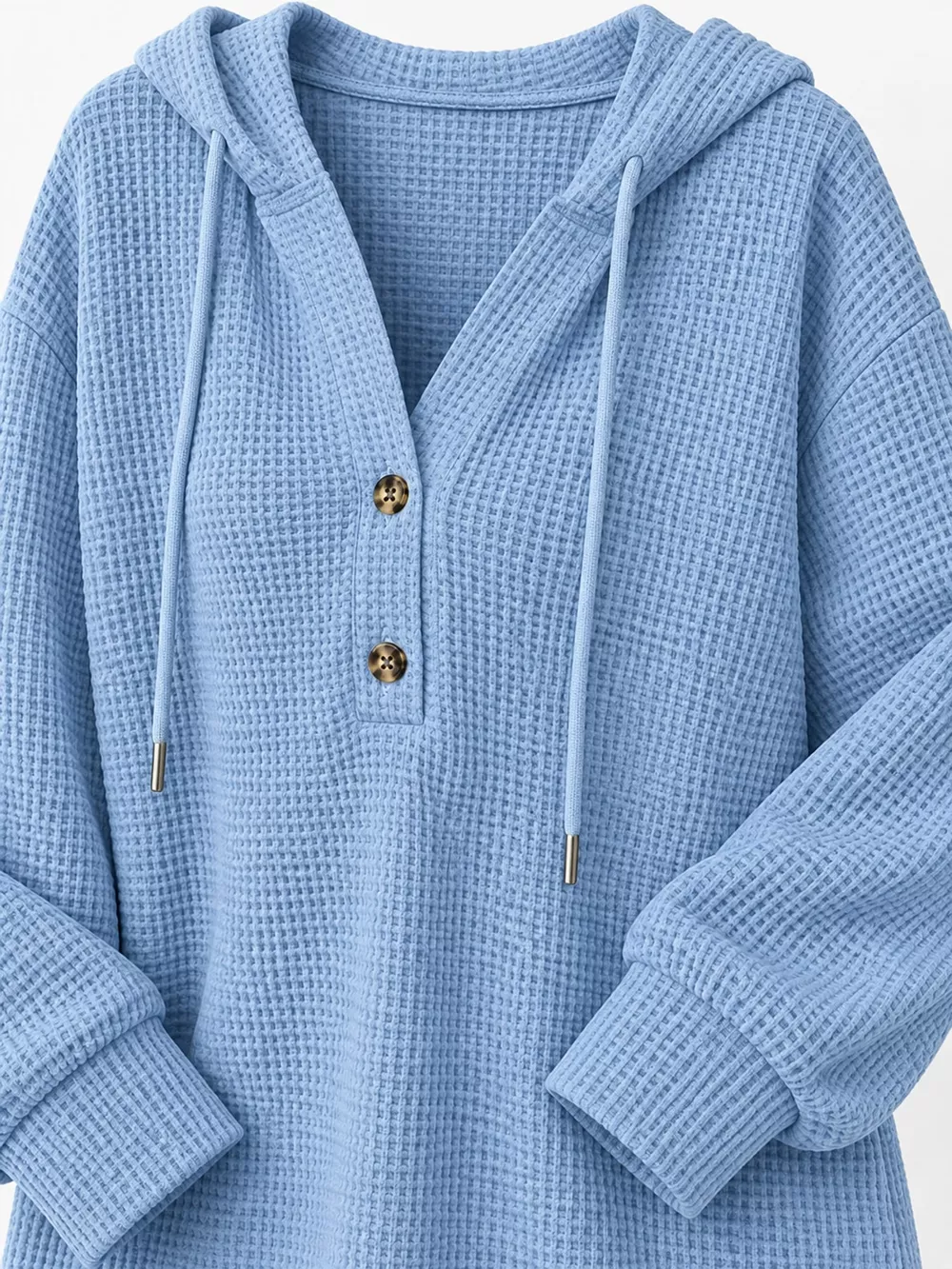 Full Size Waffle Knit Button Detail Hoodie Plus Size, image 71