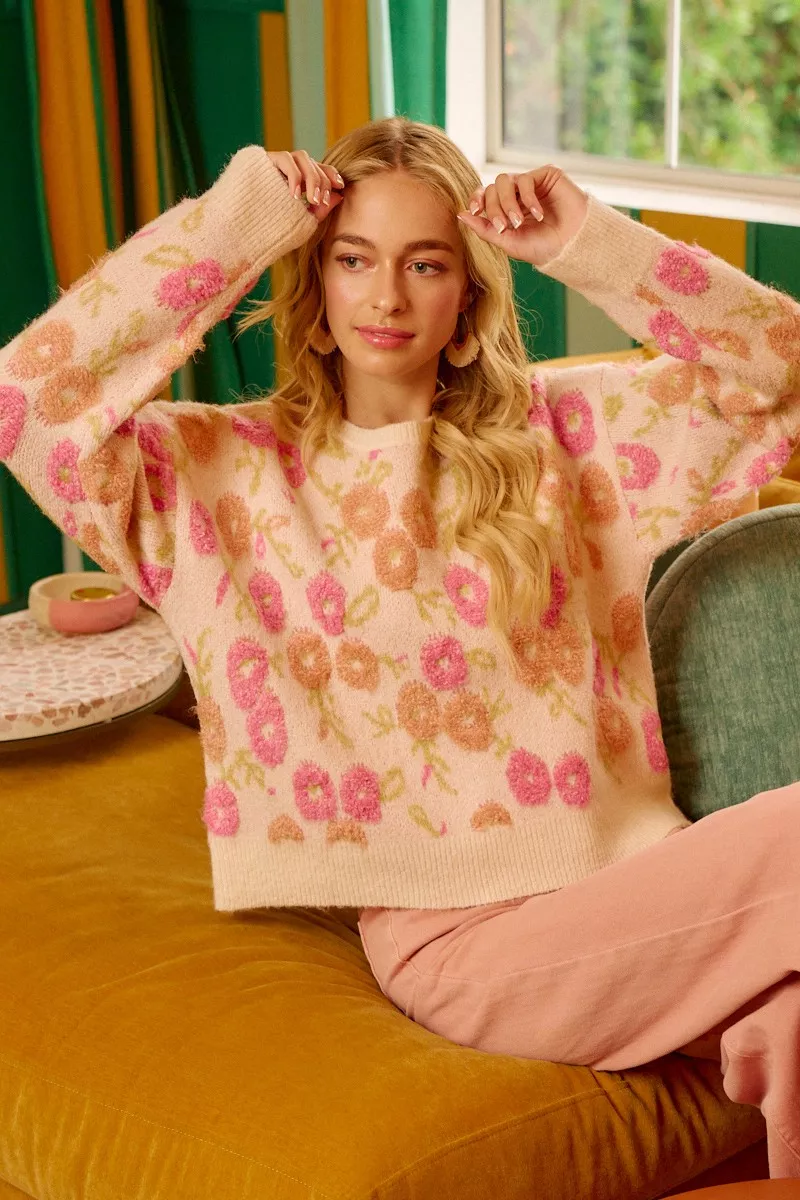 Towel Texture Floral Pattern Sweater, image 12