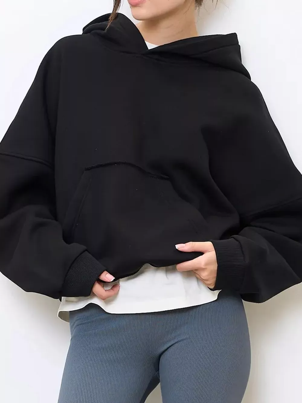Kangaroo Pocket Dropped Shoulder Hoodie, image 41