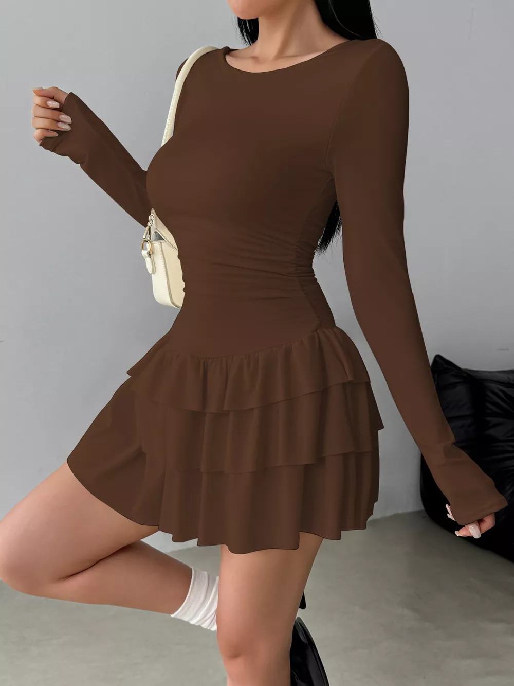 Layered Ruffle Long Sleeve Mini Dress, image 8
