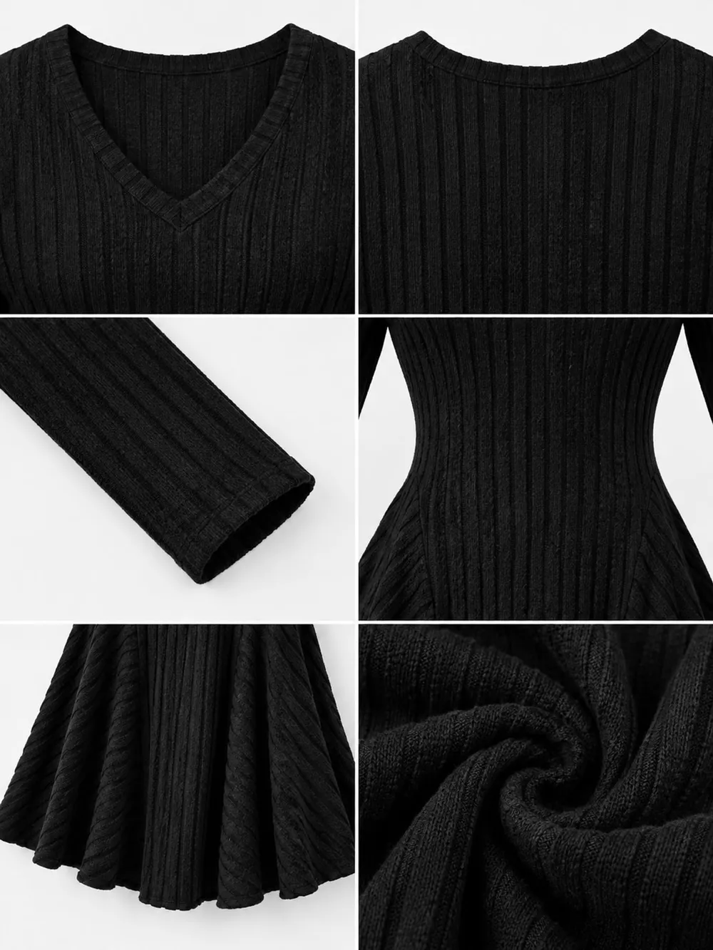 V-Neck Ribbed Knit A-Line Dress, image 9