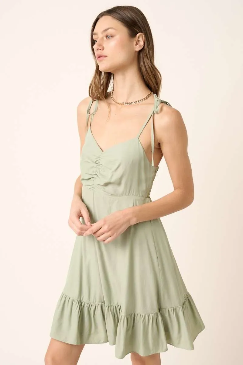 Ruched Detail Spaghetti Tie Mini Dress, image 2