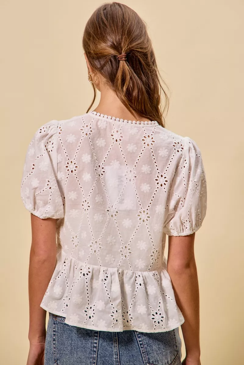 Cotton Eyelet Front Tie Short Sleeves Blouse, image 22