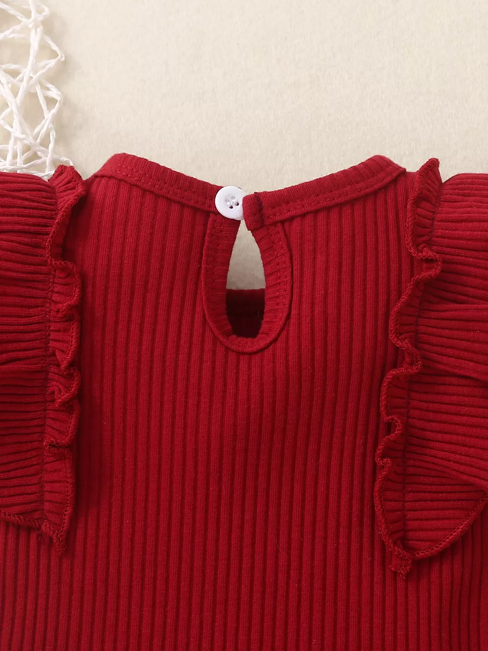 Children's Ribbed Ruffle Trim Bodysuit & Shorts Set, image 3