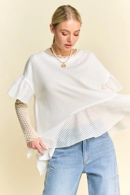 Waffle Knit Bodice Ruffle Bottom Detail Top, image 3
