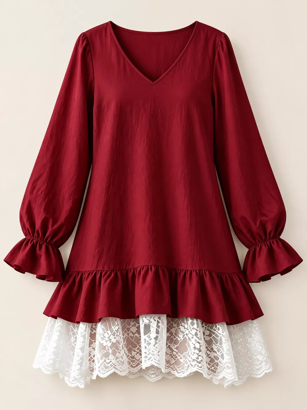 Lace Hem V-Neck Flounce Sleeve Dress, image 14
