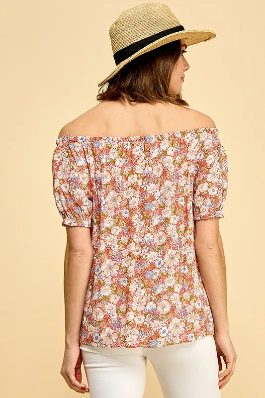 Floral Print Short Sleeve Off-The-Shoulder Blouse, image 4