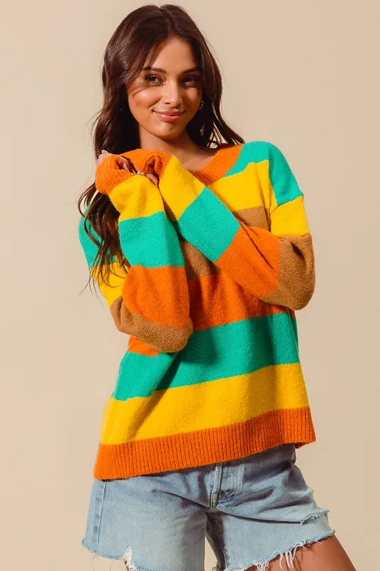 Multi Color Stripe Sweater with Ribbed Detail, image 12