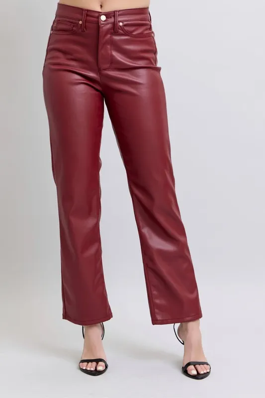 Full Size High Waist Tummy Control Faux Leather Straight Pants Plus Size, image 11