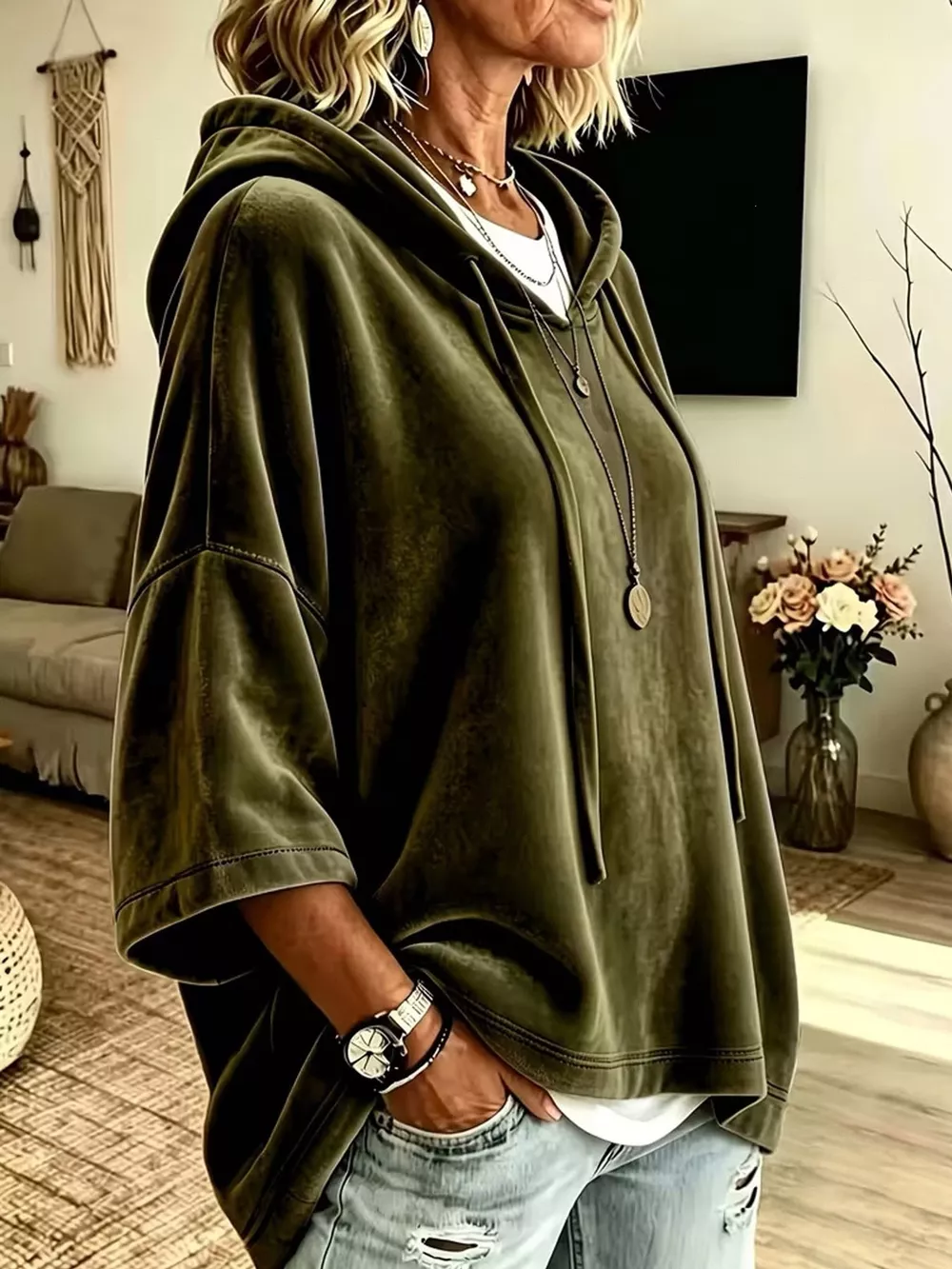 Full Size Velvet Short Sleeve Hoodie Plus Size, image 15
