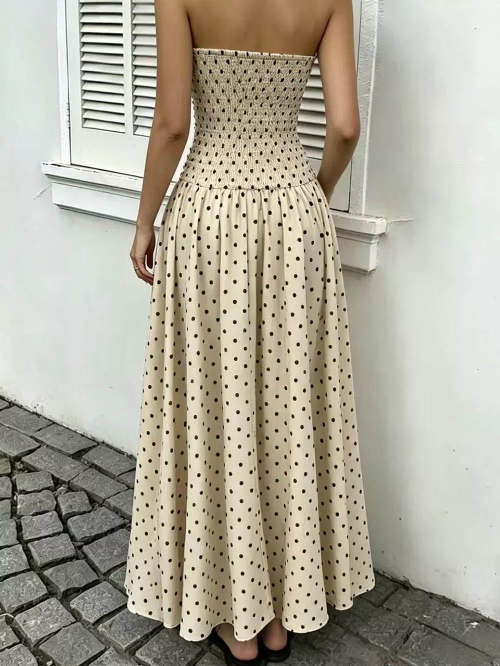 Strapless Polka Dot Ruched Maxi Dress, image 37