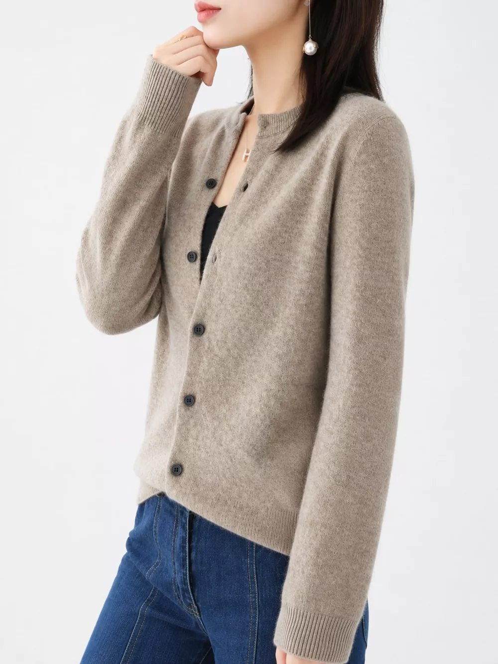 Classic Crew Neck Knit Cardigan, image 27