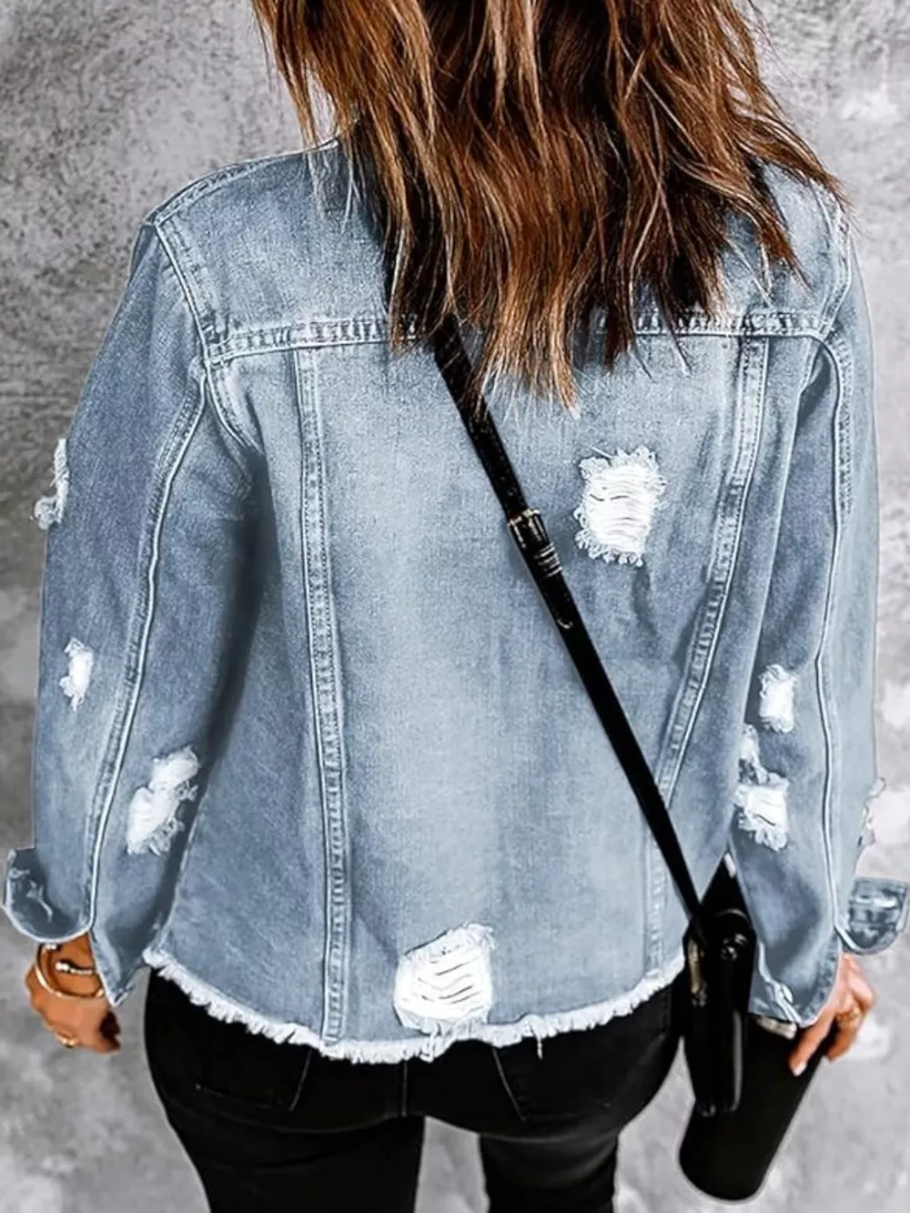 Distressed Raw Hem Denim Jacket, image 12