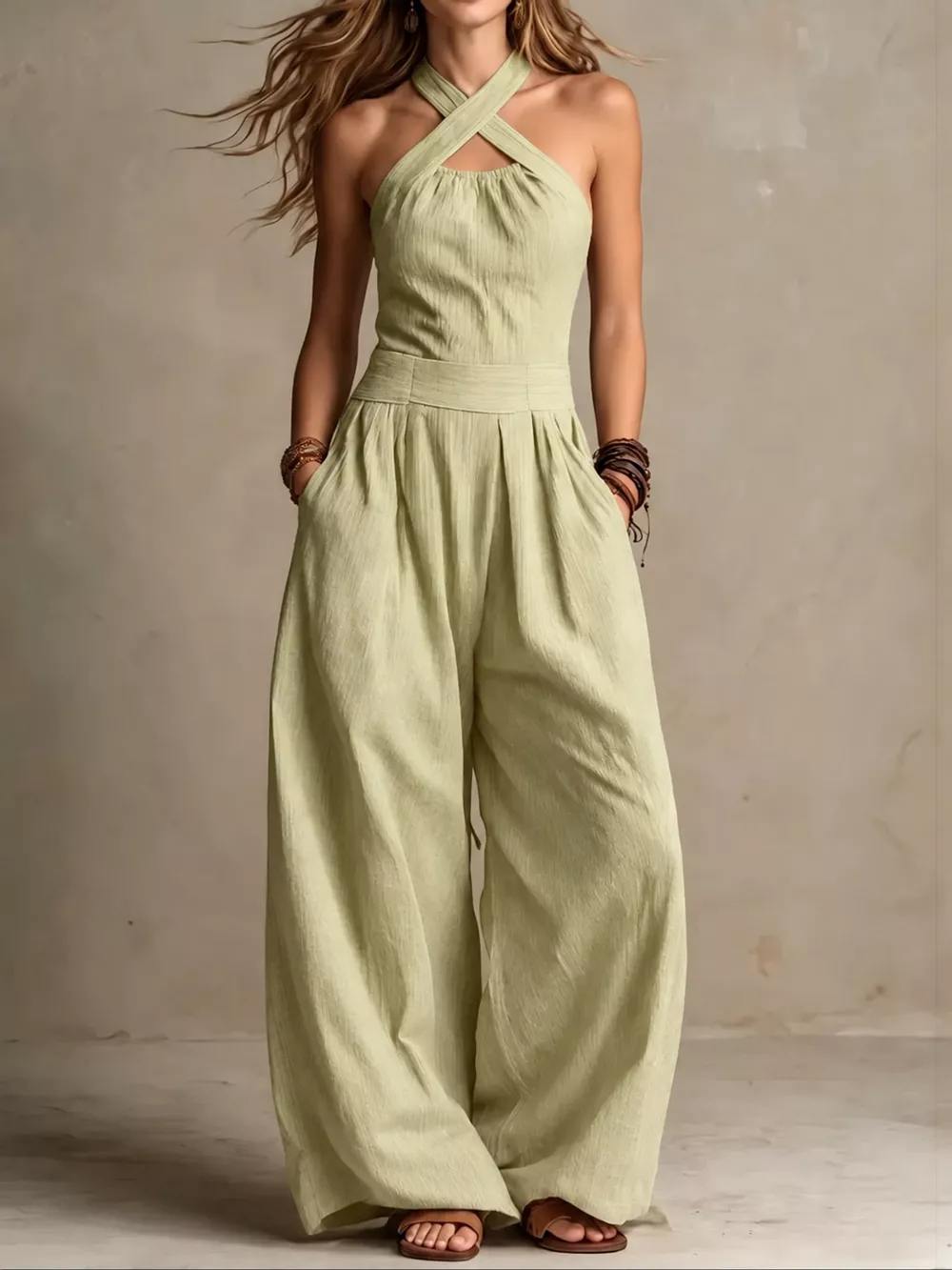 Full Size Halter Neck Wide-Leg Jumpsuit Plus Size, image 52