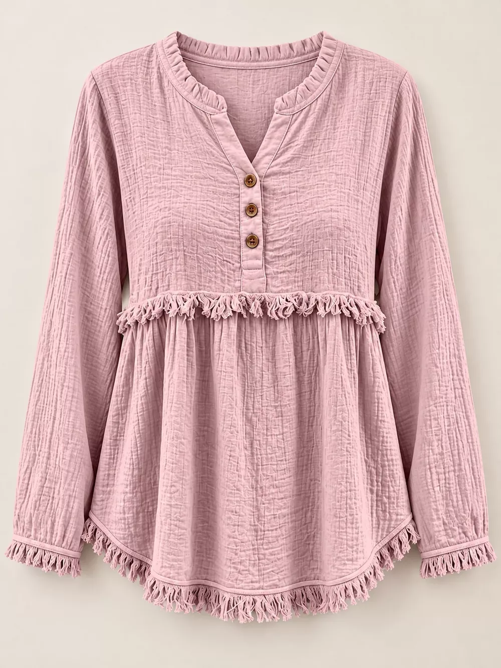 Full Size Frayed Hem Button Detail Blouse Plus Size, image 24