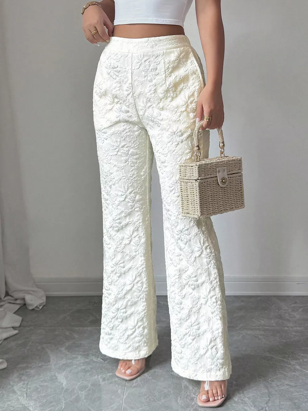 Textured High Waist Wide Leg Pants, image 3