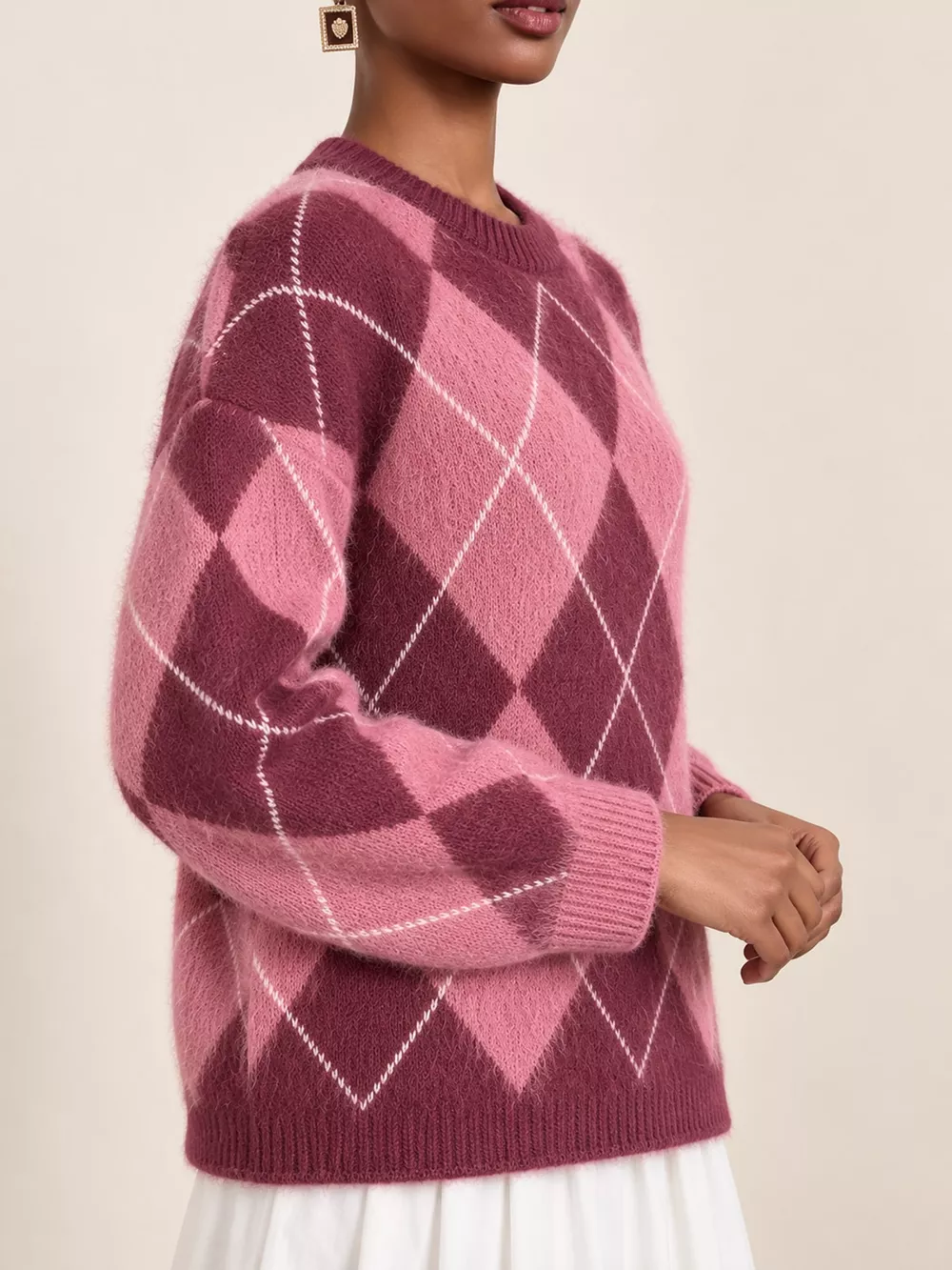 Argyle Pattern Fuzzy Knit Sweater, image 11