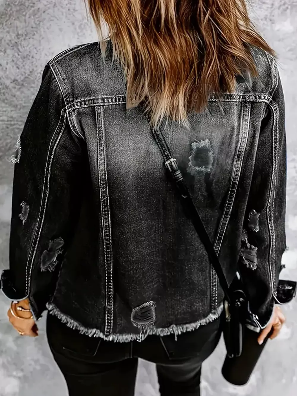 Distressed Raw Hem Denim Jacket, image 3