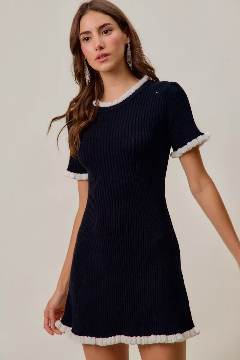 Contrast Ruffled Sweater Knit Mini Dress, image 7