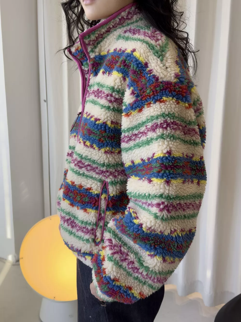 Colorful Patterned Sherpa Zip-Up Jacket, image 11