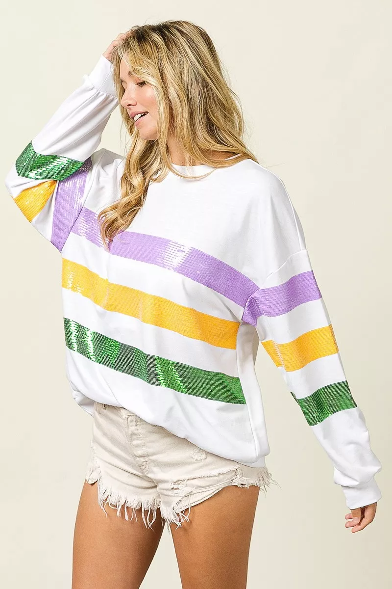 Sequin Mardi Gras Striped Round Neck Sweatshirt, image 18