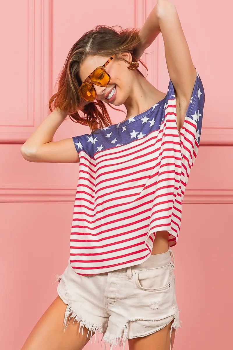 Star Rpinted with Stripe Combo Top, image 17