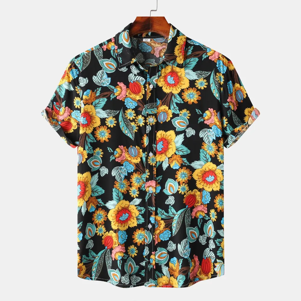 Men's Plus Size Floral Print Short Sleeve Hawaiian Shirt, image 5
