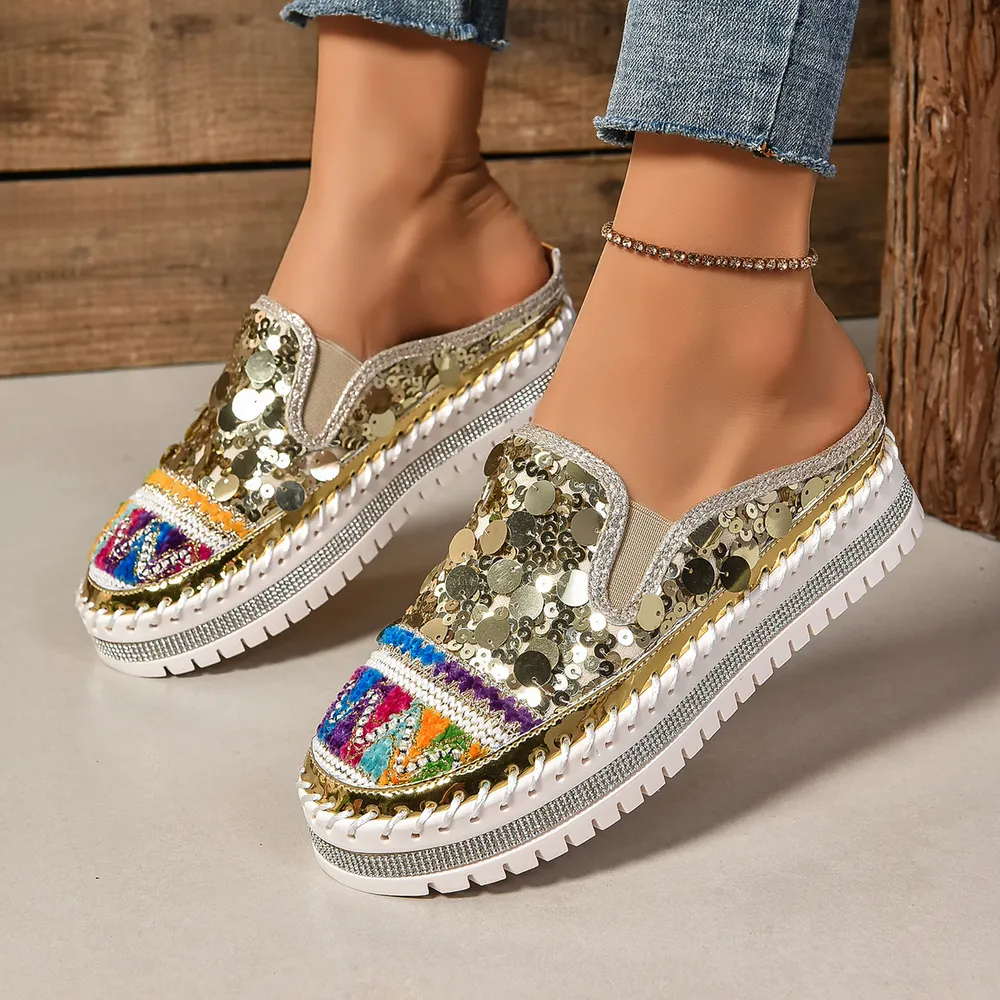 Sequin Round Toe Platform Loafers, image 23