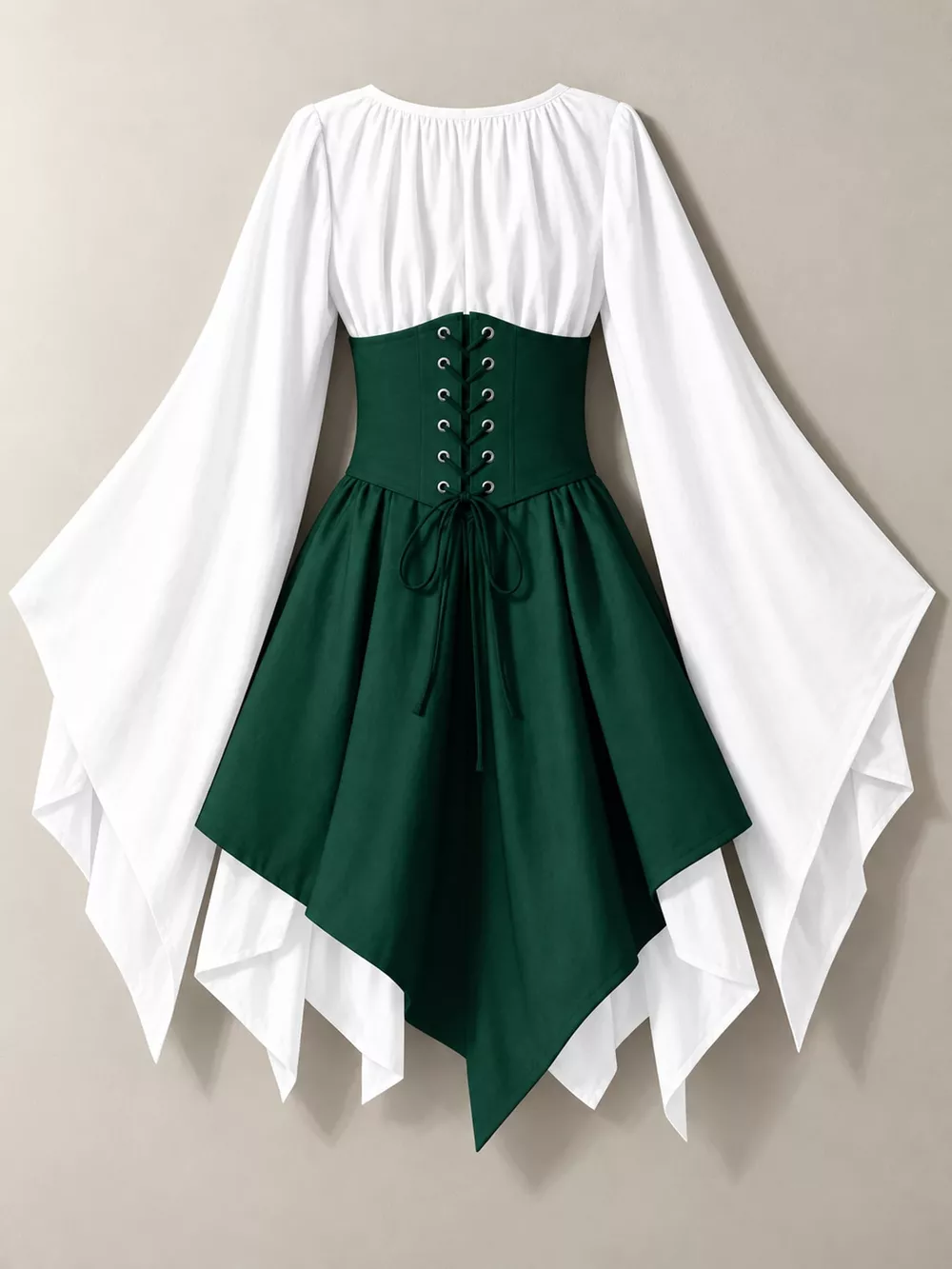 Full Size Lace-Up Flare Sleeve Irregular Hem Dress Plus Size, image 39