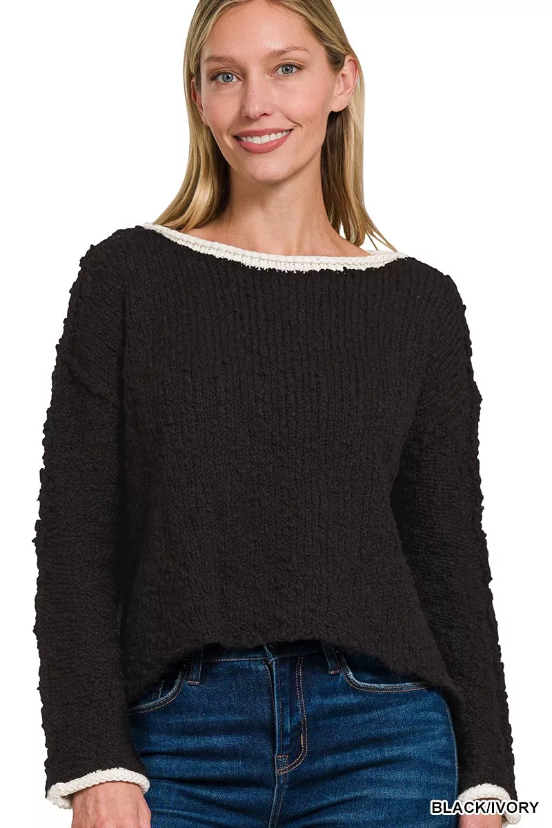 Contrast Trim Cropped Sweater