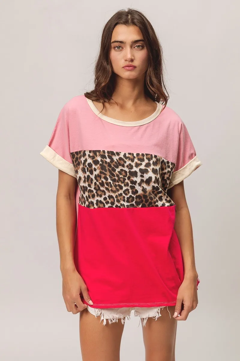 Leopard Printed Jersey Color Block Roll Up, image 9