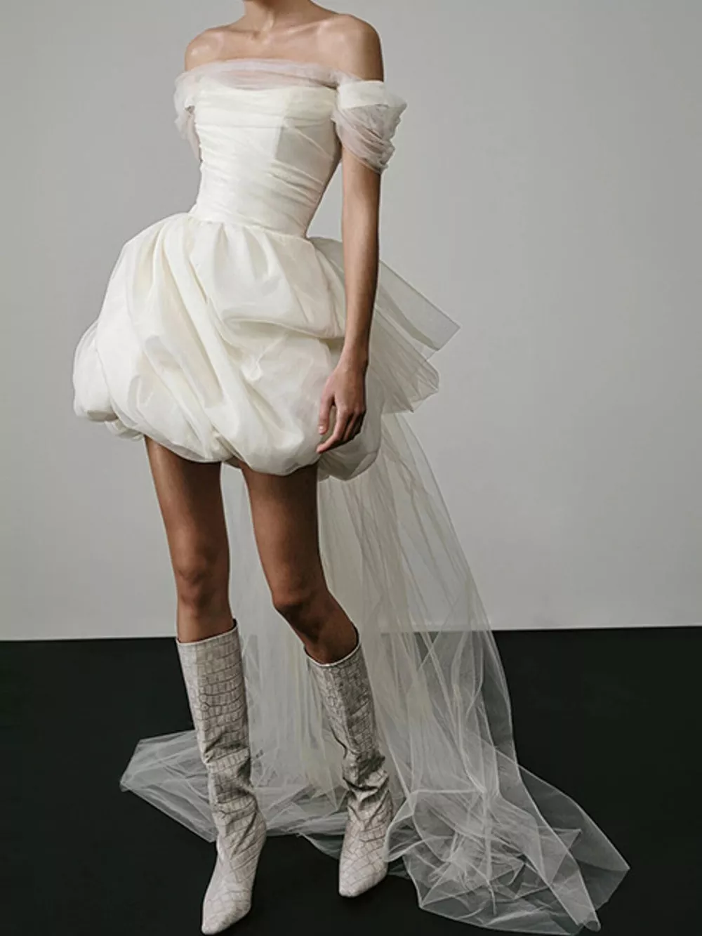 Full Size Off-Shoulder Tulle Bubble Mini Dress Plus Size