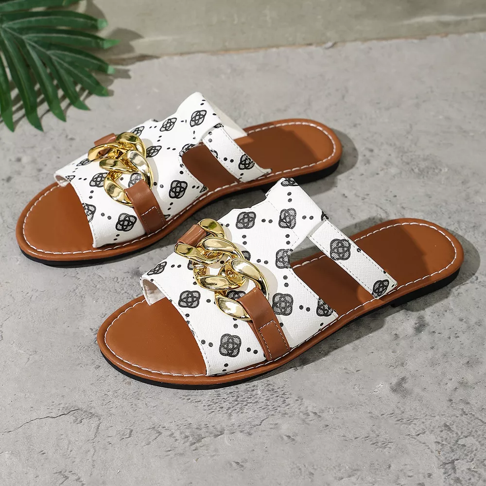 Chain-Decorated Patterned Slide Sandals, image 11